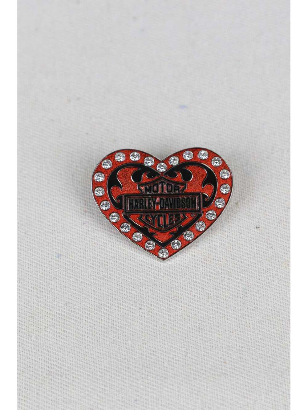 08' Harley Davidson Rhinestone Heart Pin